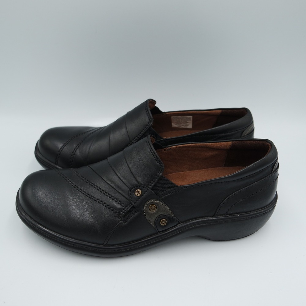 Aravon Danielle Womens Black Leather Pleated Slip On Loafers Size 6.5